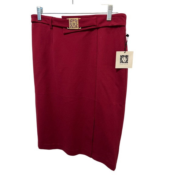 Anne Klein Dresses & Skirts - NWT Size M Anne Klein Cranberry High Rise Midi Skirt Gold Buckle Belted SZ M $78